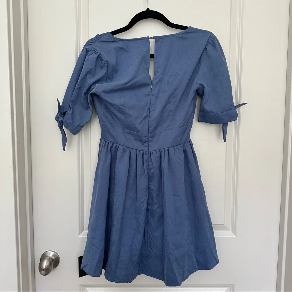 NWT Lulus Absolutely Sweet Blue Button-Up Short Sleeve Mini Dress - Picture 6 of 6
